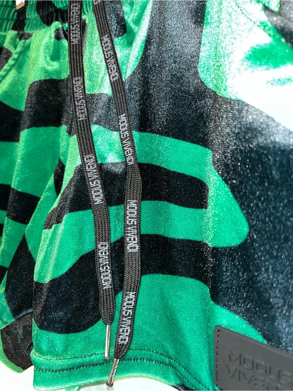 Men's Green Zebra-Print Swim Trunks and Short Sleeve Zip Swim Top